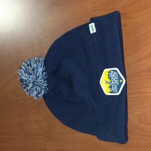 Peewee Lakers Hockey Stitched Logo Patch Cuffed Knit Beanie Pom Pom